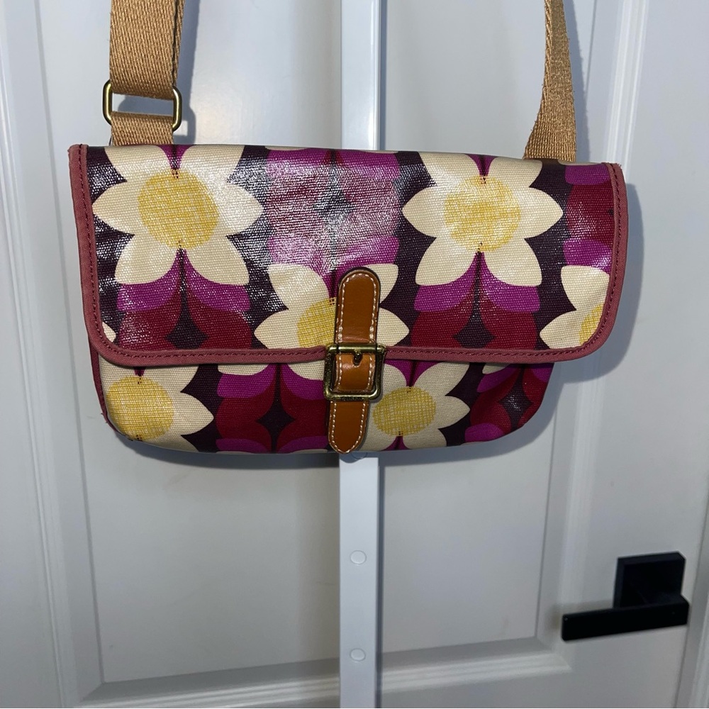 Fossil Floral Canvas Crossbody Bag Y2K Boho Shoulder Purse